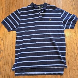 Polo Ralph Lauren Navy Blue Striped Polo Shirt Yellow Pony XL